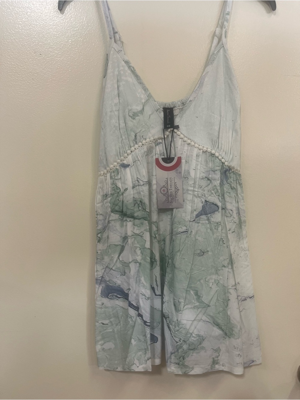 Sacred Threads Marble-Print Spaghetti Strap Tank in Green and Blue